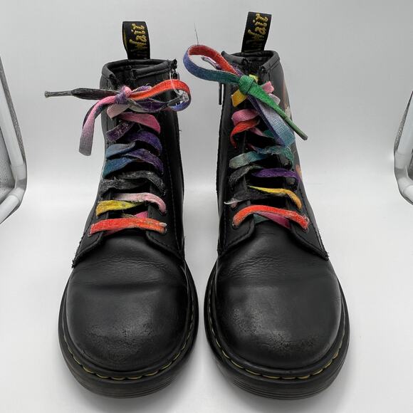 Doc Martens AirWair Boots Girl's Size 2 Combat Shoes Side Zip 1460 Black Rainbow - Picture 4 of 14